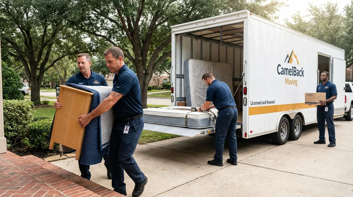 Crew loading residential truck for cross-state move from Fulton, TX