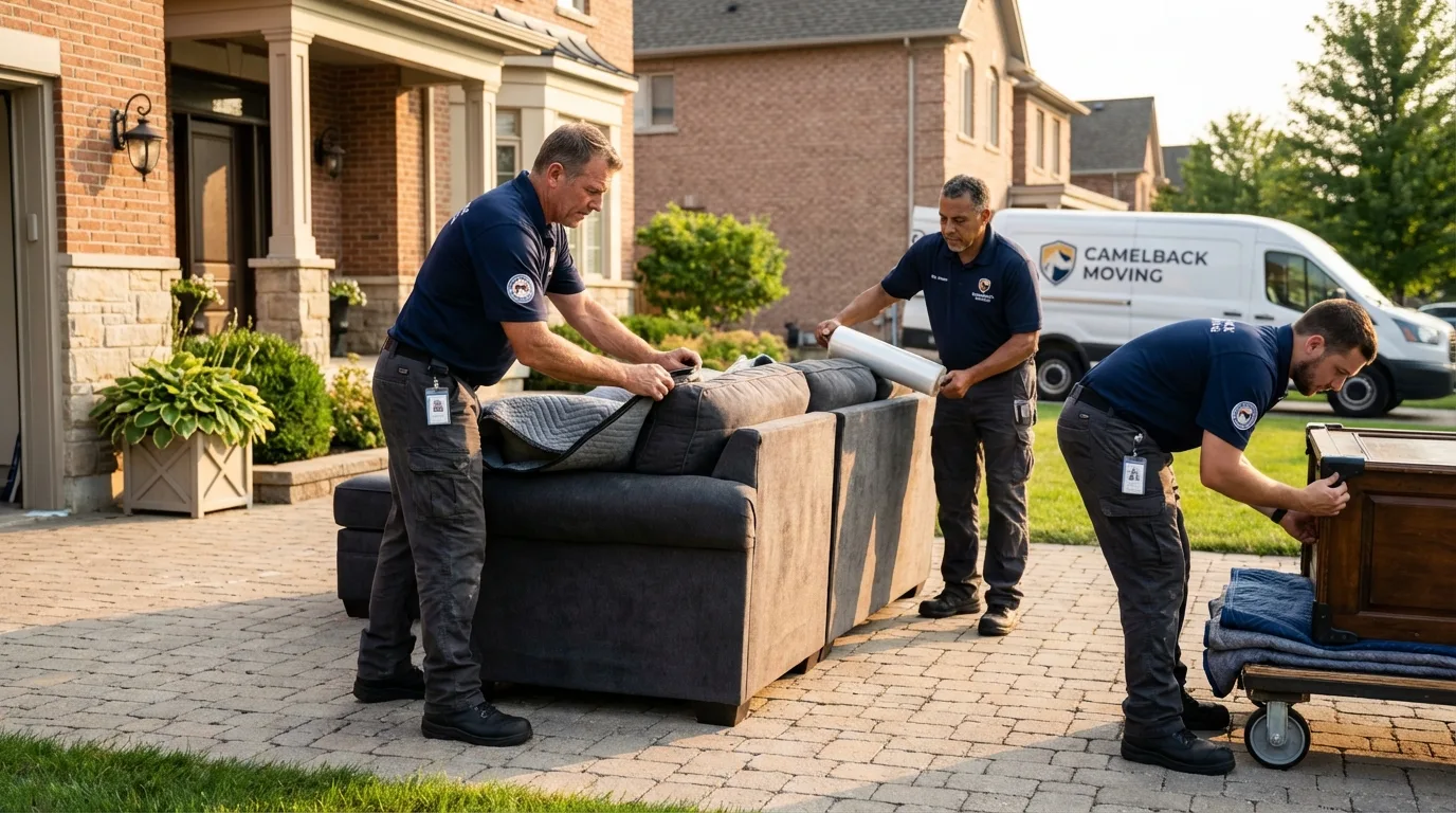 Large estate moving crew wrapping furniture in Fulton, TX