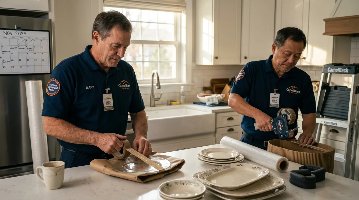 Professional crew packing kitchen dishware in Fulton, TX